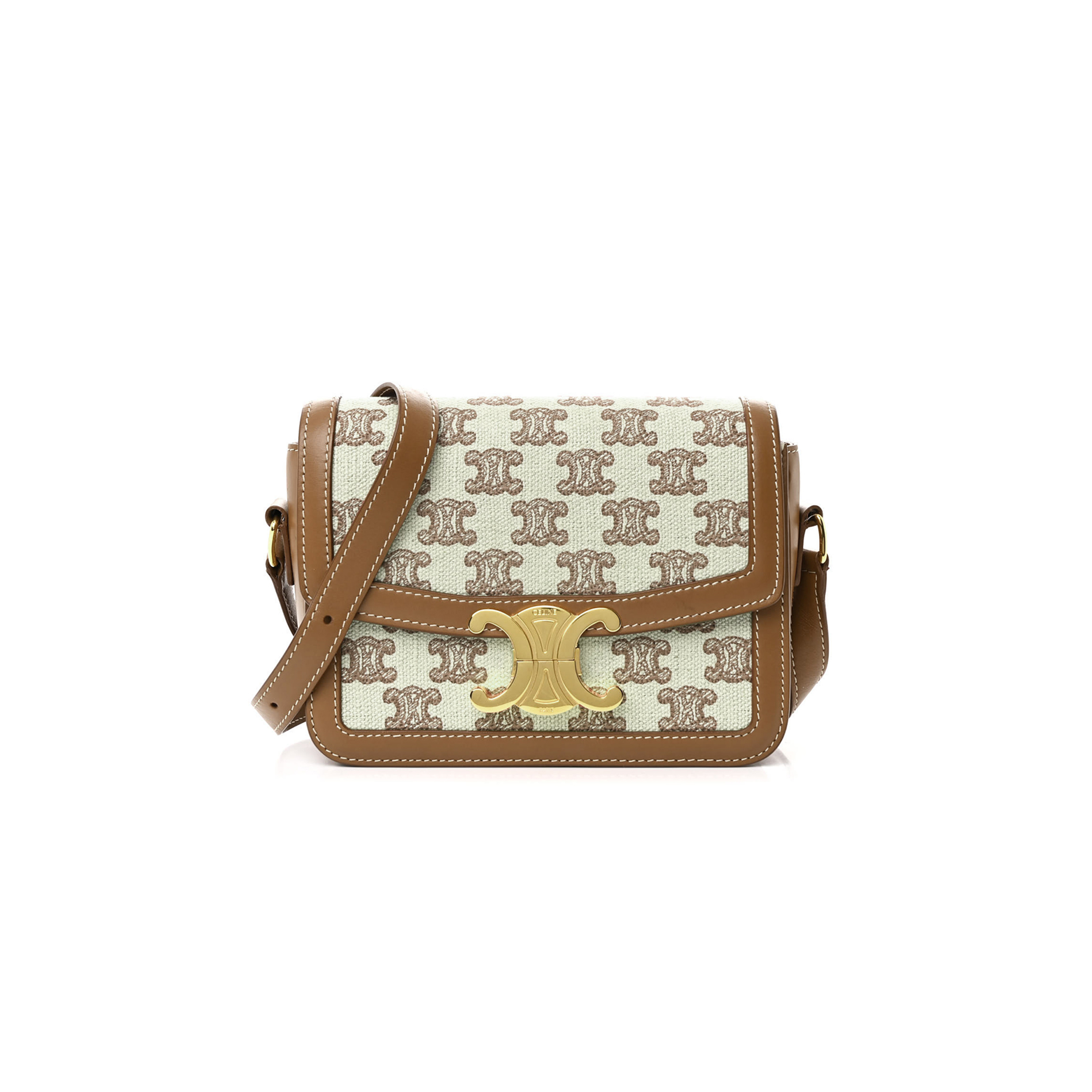 Ce**e small classique triomphe bag in fabric and calfskin 188882dba.38nd (18.5*14*6cm)